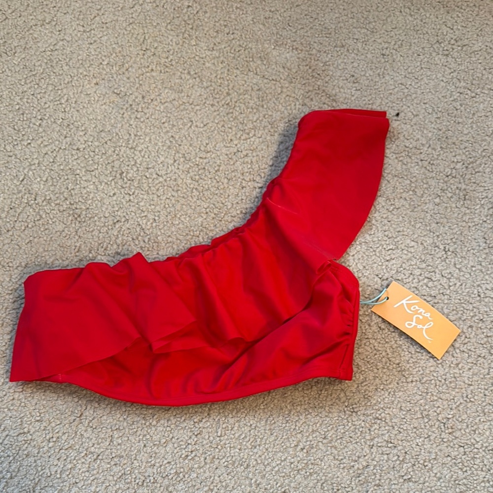 Red one shoulder ruffle Bikini Top
